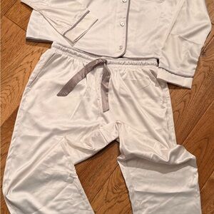 Express Cream Satin Pajama Set with Gray Trim NWT